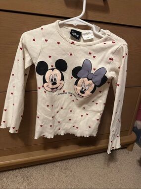 Zara Cream Long-Sleeve Tee with Mickey & Minnie Faces